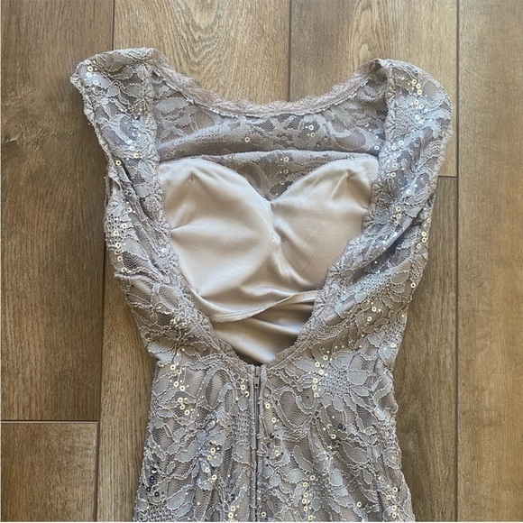 Champagne Open Back Dress Sequin Bodycon Semi Formal Prom Party Dinner Small - Picture 4 of 9